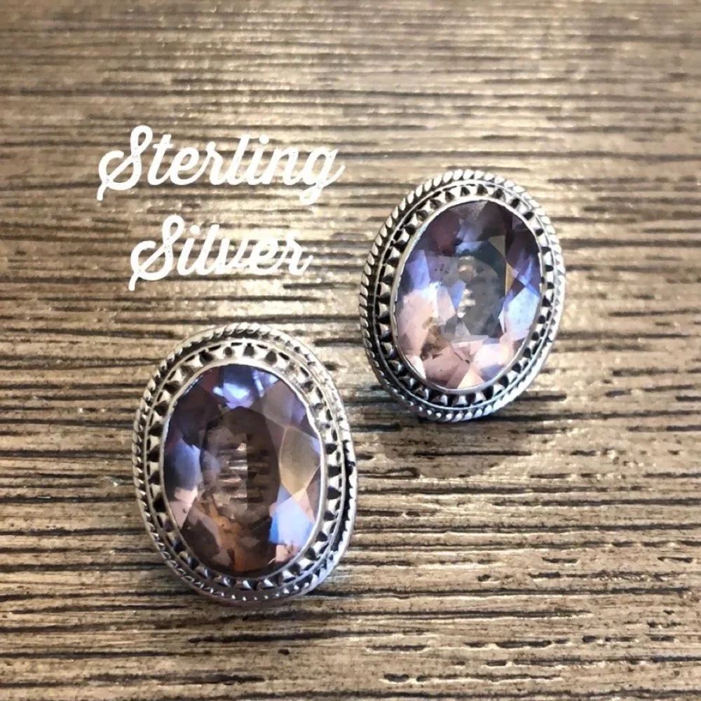 Sterling Silver Oval Frame Pale Amethyst Earrings